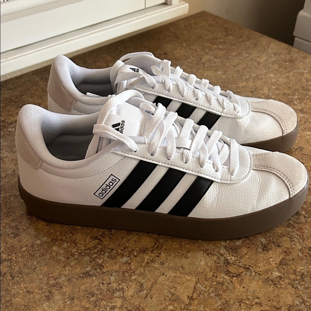 Adidas Men's White Sneakers with Black Stripes